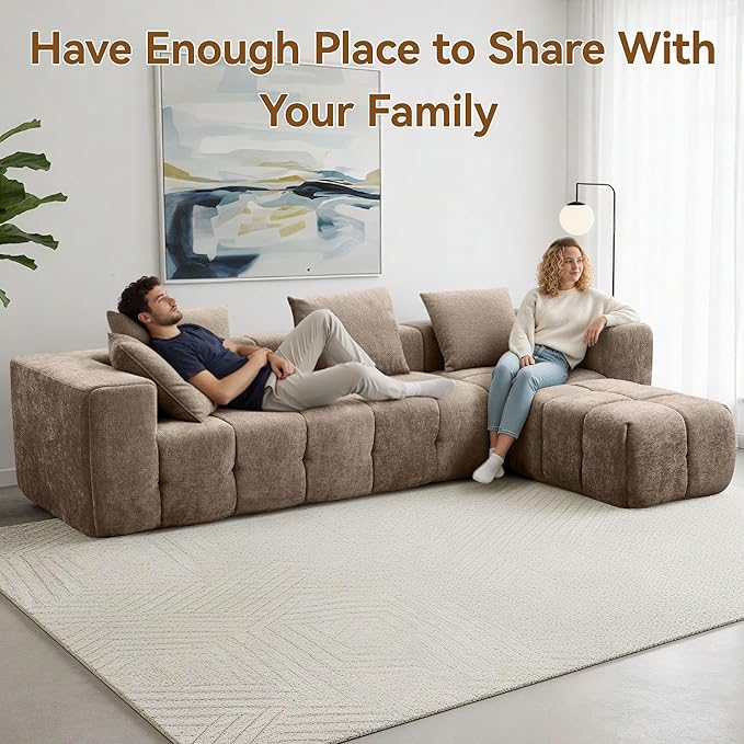 119 Oversized Cloud Boneless Couches for Living Room Modern Tufted Modular Sectional Sofa with Deep Seat &amp Movable Ottoman L Shaped Memory Foam Chenille Couch No Assembly Required Brown