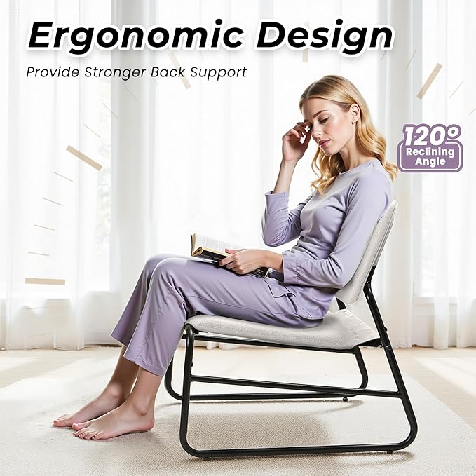 DAICO Modern Accent Chair Armless Sling Accent Chairs Comfy Upholstered Side Sitting Chairs with Metal Frame for Living Room Bedroom Balcony Garden Linen Beige