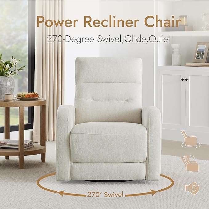 Watson &amp Whitely Swivel Power Recliner Glider Rocker Nursery Recliner with Charging Port for Living Room Fabric in Linen