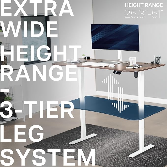 VIVO Electric 63 x 32 in Rustic Standing Desk Memory Height Adjustment 176 lb Frame Support 2E Series Vintage Brown Top White Frame DESK-KIT-2EWN