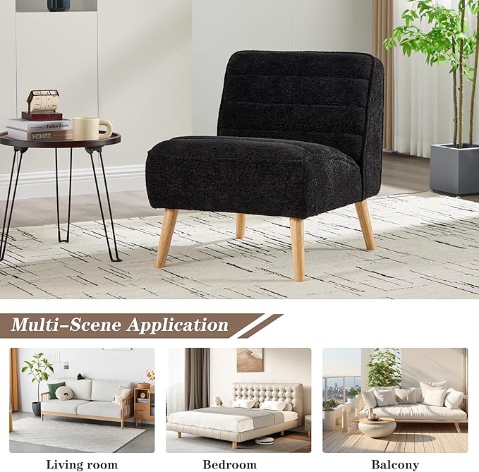 Mlmh &amp Kngwa 24.4 W Mid Century Modern Accent Chair Armless Accent Chairs Comfy Upholstered Reading Chairs Chenille Vanity Chair for Living Room Bedroom Black