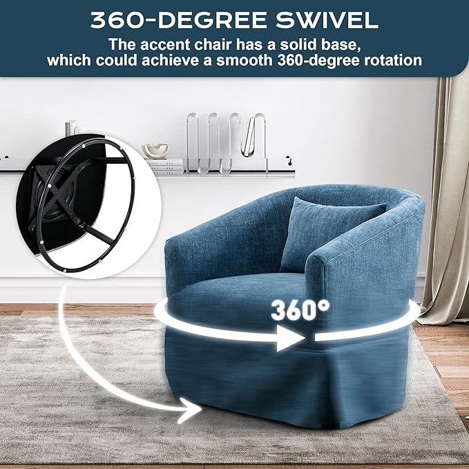 Swivel Accent Chair Set of 2 Comfy Modern Swivel Barrel Chair with Skirt 360°Upholstered Chenille Small Single Sofa Club Armchair for Living Room Bedroom Nursery Lounge Blue