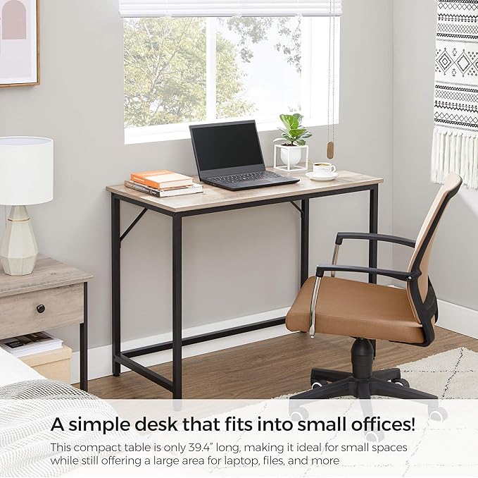 VASAGLE Computer Desk Office Work Desk 39.4 x 19.7 x 29.9 Inches for Study Bedroom Home Office Living Room Heather Greige and Ink Black ULWD041B02