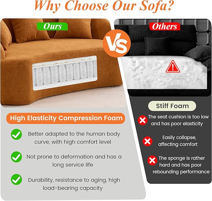 65.75 Curved Loveseat SofaBoneless Loveseat Couch11.02 Raised BackrestDeep SeatWood Grain Chenille Fabric Curved Sofa Couch for Small Spaces (Orange65.75)