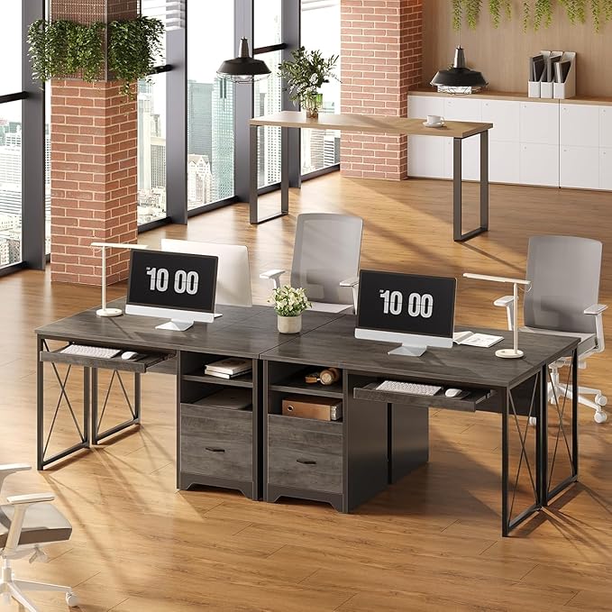 Bestier 47 Office Desk with Drawers Industrial Computer Desk with Drawer Reversible Teacher Desk with Storage &amp Keyboard Tray for Small Space Home Office &amp Studio Gray Wash