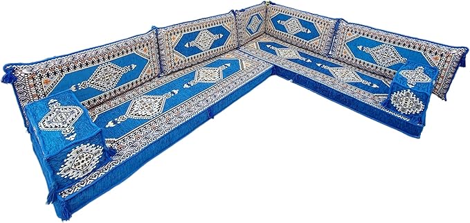 arabicsofa U Shaped Arabic Sofa Set – Royal Blue Modular Floor Seating for Guest Room
