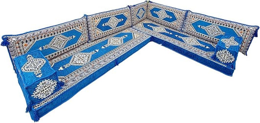 arabicsofa U Shaped Arabic Sofa Set – Royal Blue Modular Floor Seating for Guest Room