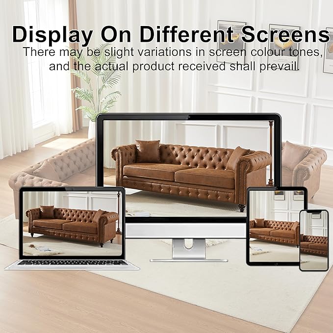 2 Piece Mid Century Modern Couch Set Retro Button Tufted Chesterfield Sofa muebles para la sala Comfy Deep Seat Upholstered Office Furniture Living Room Sofas Set (Retro Brown Couch and Loveseat)