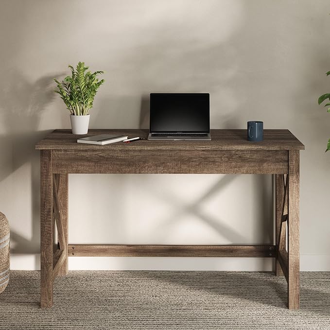 Writing Desk - Work Desk with X-Pattern Legs - for Office Bedroom Computer or Craft Table - Home Office Desks by Lavish Home (Tan Wood Finish)