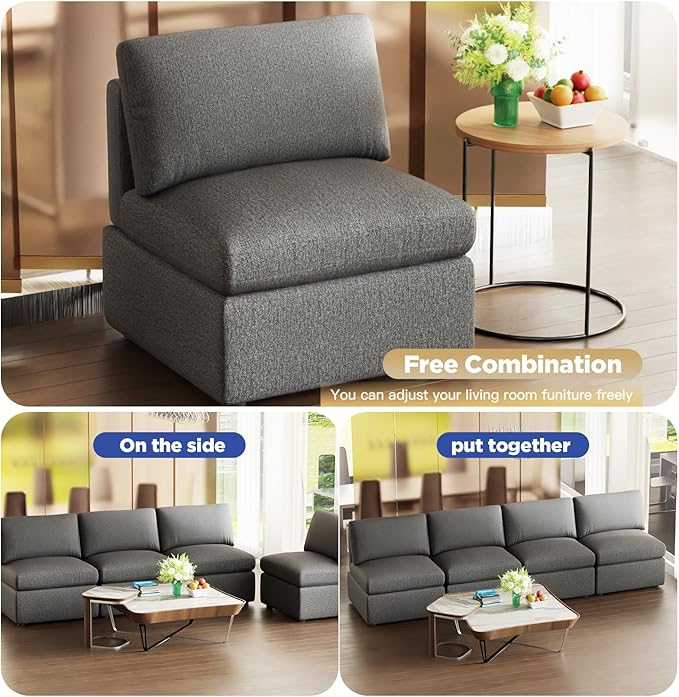 PayLessHere Single Sofa Couch 1-Seat Sofa Convertible Sofa Modular Single Sectional Sofa Couch for Living Room Bedroom Office (Dark Gray)