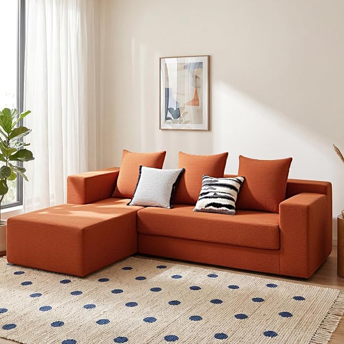 YINIX 2026 New 106 Modular Sectional Sofa High Back Cloud Couch for Living Room Comfy Fluffy Sofa with L-Shaped Chaise Upholstered Boneless Sofa Couches with Deep Seat No Assembly (Orange)