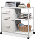 DEVAISE 3 Drawer Mobile File Cabinet Rolling Printer Stand with Open Storage Shelf Fabric Lateral Filing Cabinet fits A4 or Letter Size for Home Office White