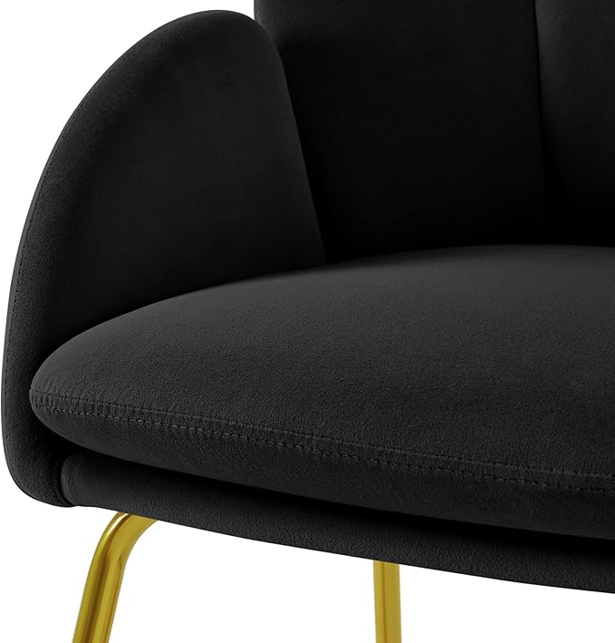 Yaheetech Velvet Living Room Chair Flower Shaped Armchair with Golden Legs Upholstered Side Chair for Vanity Room Living Room Kitchen Dining Room Set of 2 Black