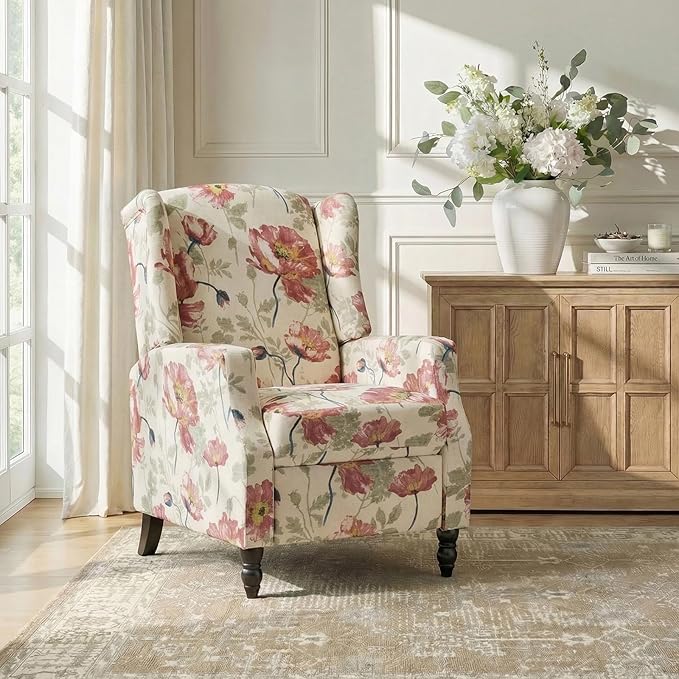 Mid Century Modern Wingback Recliner Chair Upholstered Push Back Recliner Sofa Lounge Armchair for Living Room Home Theater Accent Chairs Recliners Couches