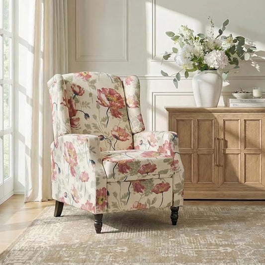 Mid Century Modern Wingback Recliner Chair Upholstered Push Back Recliner Sofa Lounge Armchair for Living Room Home Theater Accent Chairs Recliners Couches