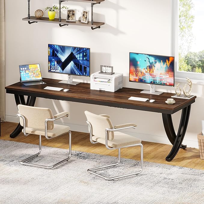 Tribesigns 2 Person Desk 78 Inch Long Computer Desk Two People Office Table with Stylish Legs Double Workstation for Home Office (Rustic Brown)