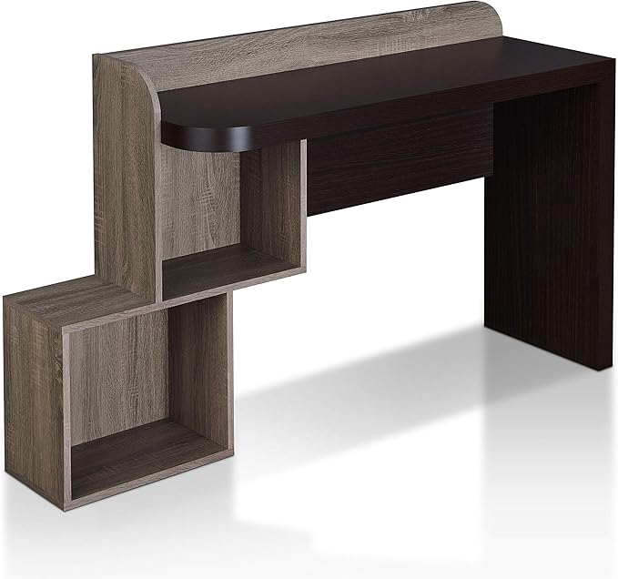 HOMES: Inside + Out Pickaway Modern Wood 49 in. Storage Writing Desk with 2-Shelf for Home Office Walnut and Chestnut Brown