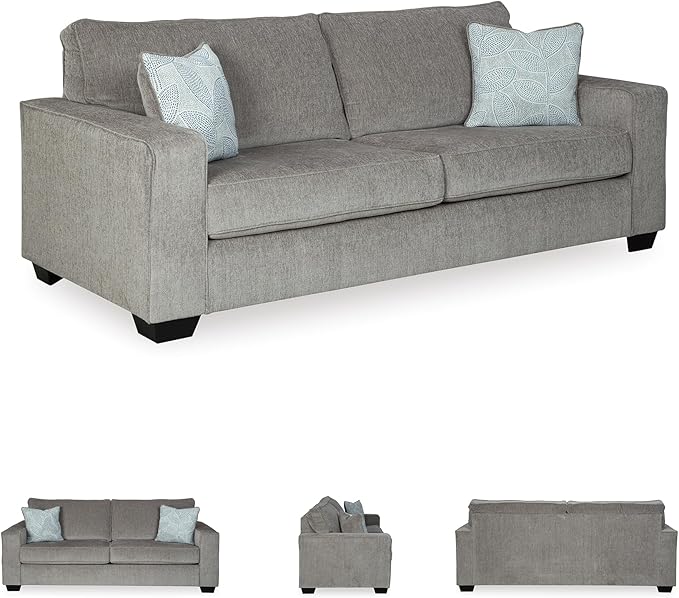 Signature Design by Ashley Altari Modern Queen Sofa Sleeper with 2 Accent Pillows Light Gray