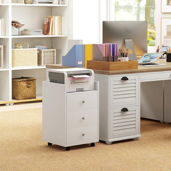 3 Drawer Mobile File Cabinet Under Desk Printer Stand with Storage Rolling Storage Drawers for Office White