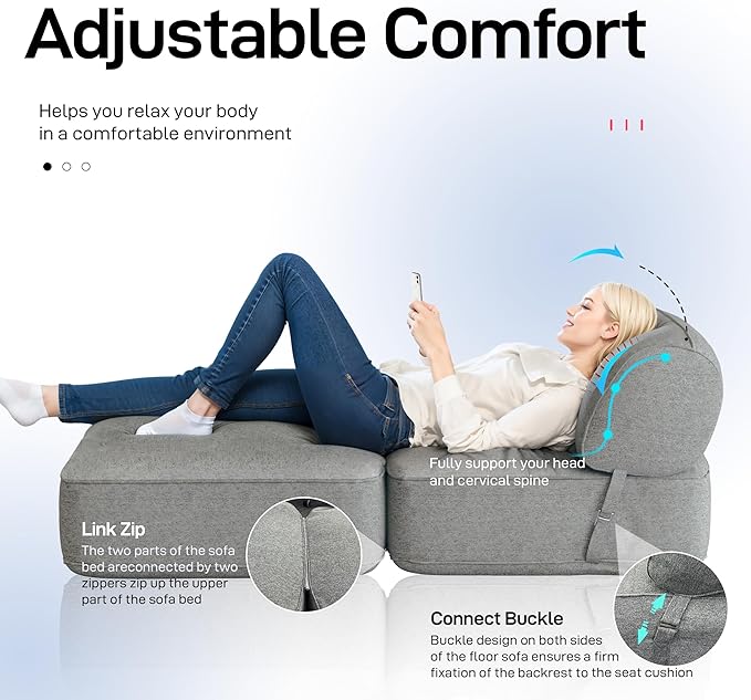 Daneey Convertible Folding Sofa Bed Fold Out Couch - Futon Sofa Bed for Bedroom/Living Room/Dorm Grey