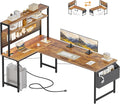 Mericonia 59 inch Large L Shaped Desk with Pegboard Hutch &amp Shelves Corner Gaming Desk with Power Outlet LED Light &amp Storage Bag Reversible Computer Desk for Home Bedroom Office Workspace