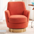 Teddy Swivel Accent Chairs for Living RoomComfy Swivel Barrel Chair with Foam Cushion Round Swivel Chair &amp Boucle Swivel Chair with High Back Round Armrest Gold Base (Orange)