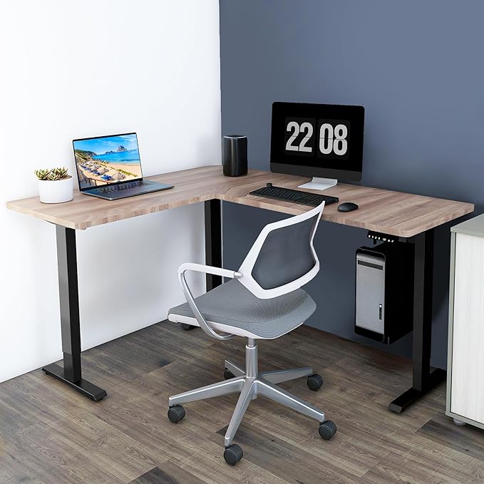 Fromann Adjustable 3 Legs Standing Desk Frame Base Electric Corner Sit-Stand Desk for Home and Office (Black)