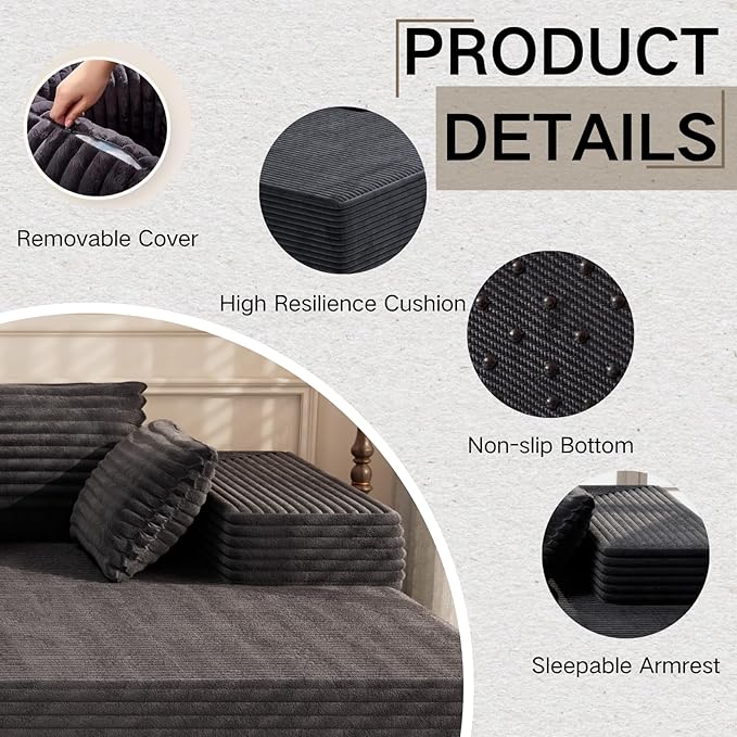 AreShark 105.5 Modular Sectional Sofa L-Shape Modular Cloud Sofa with Deep Seat for Living Room Bedroom Upholstered Couches No Assembly Required Black Left Hand Facing