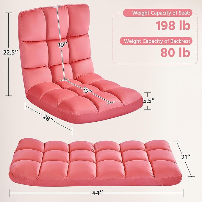 Yaheetech Floor Chair Meditation Chair with Back Support Gaming Floor Lounger with 14 Adjustable Position for Adult Pink