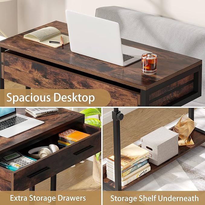 Tribesigns Portable Desk with Drawers Mobile Laptop Desk with Wheels Sofa Side Table Small Portable Standing Rolling Table for Home Office