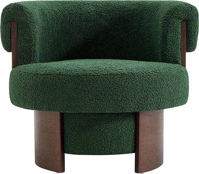 Scott Living Scrolla Boucle Upholstered 360° Swivel Accent Chair Set of 2 Teddy Fleece Swivel Barrel Chair Modern Vanity Chair for Living Room Bedroom Green