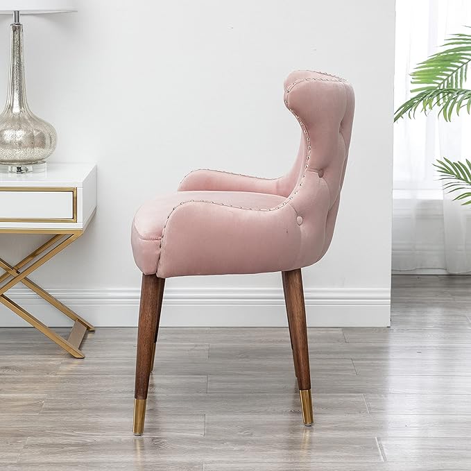 Pink Velvet Accent Chair with Nailhead Trim - Contemporary Style Chair for Living Room or Office