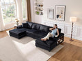 137” Oversized Corduroy Sectional Sleeper Sofa with Double Storage Chaise U Shaped 4 Seat Sectional CouchBlack