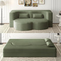 78 Futon Sofa Bed 2-in-1 Foldable Floor Sleeper Sofa Convertible Corduroy Curved Loveseat with 2 Pillows Full Mattress Bed Upholstered Boneless Couches for Living Room Apartment Green