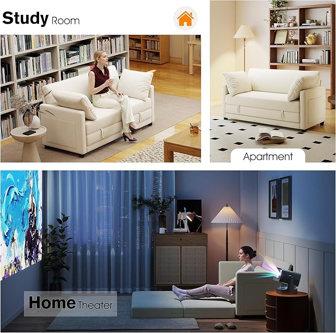 65 Loveseat Sleeper Sofa Bed Chenille Convertible Sofa Bed for Small Spaces Folding Couch Bed with Deep Seat Solid Frame Pull Out Floor Couches for Living Room Beige