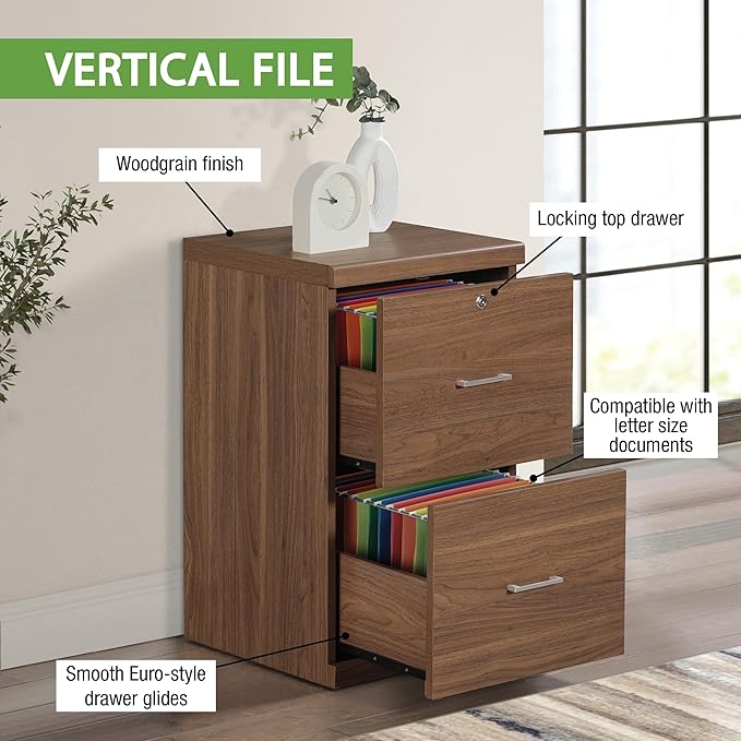 OSP Home Furnishings Alpine 2-Drawer Vertical File with Lockdowel Fastening System 16.75 inches Wide Majestic Walnut Finish