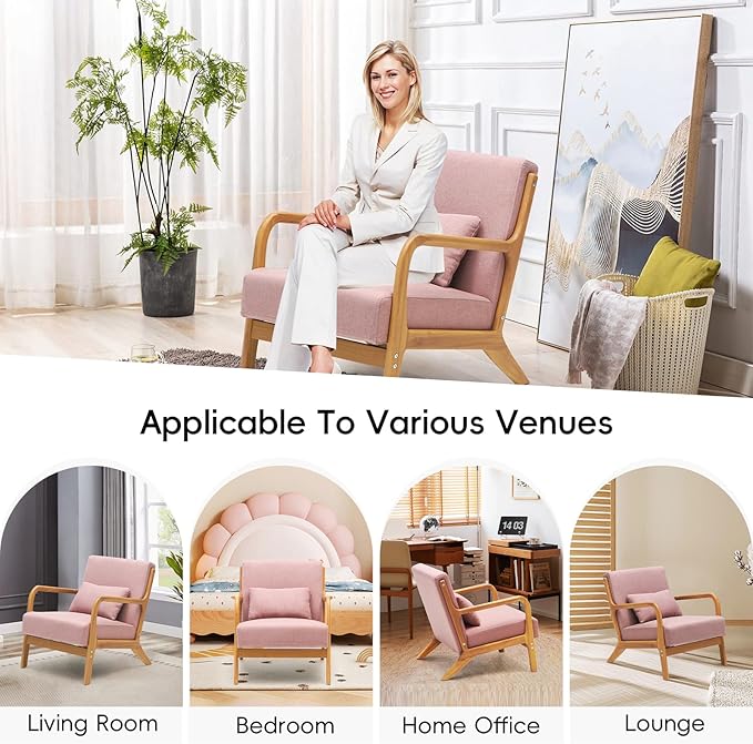 CottonColors Accent Chair Living Room Chairs &amp Reading Chair - Solid Wood Frame with Soft Cushion Removable Machine-Washable Cover(Pink Chair+Gray Chair Cover)