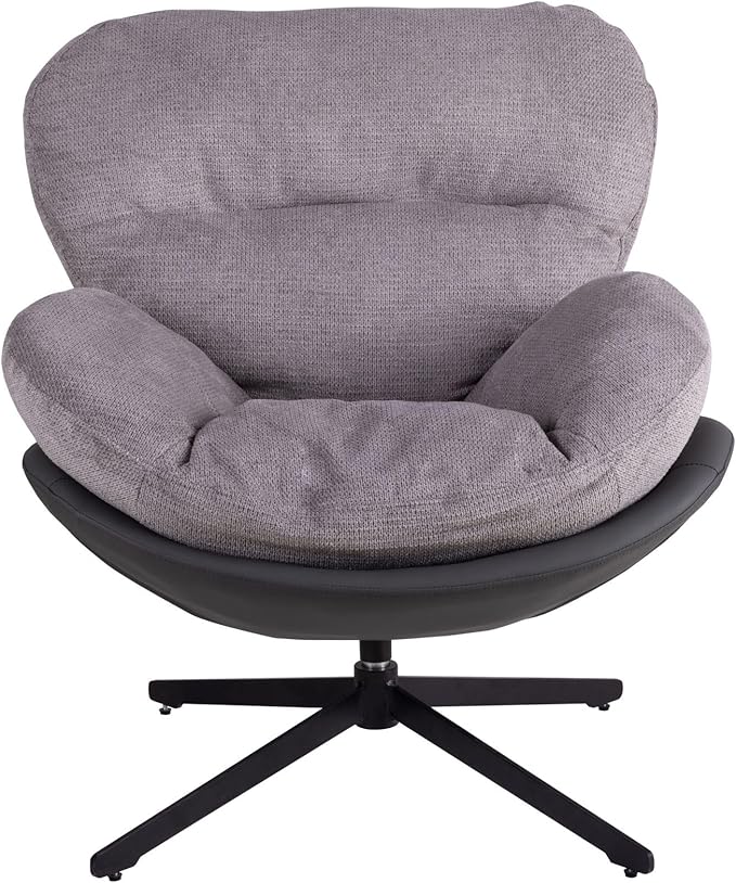 360° Swivel Accent Chair Modern Lounge Chair with Faux Leather and Black Metal Base Frame Comfortable Reading Chair for Small Spaces Living Room Bedroom Reading Corner OfficeLight Gray