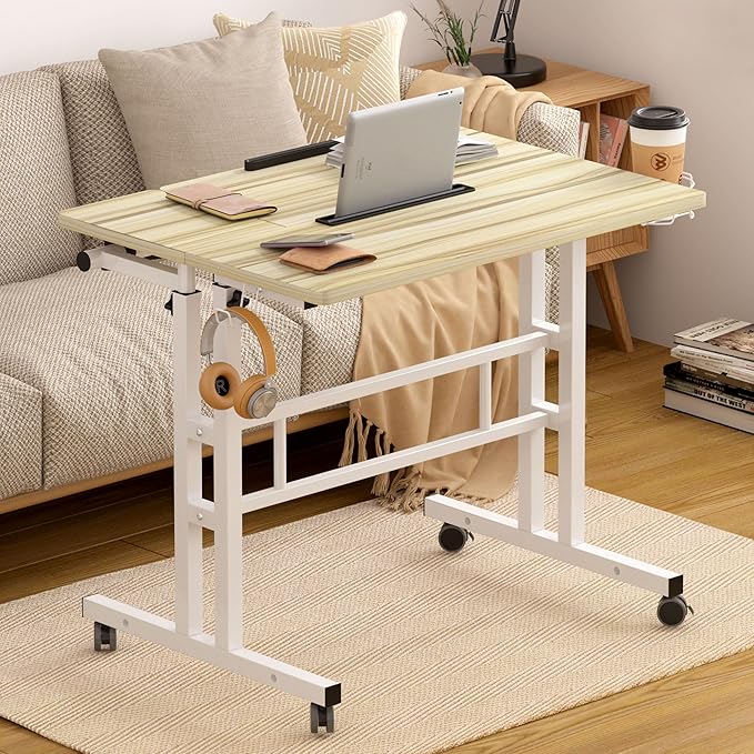 SDHYL 31.5 inches Movable Laptop Desk with Mouse Board Adjustable Height and Angle Anti-Slip Workstation Home Office Desk with Tablet Slot Portable Student Desk Maple