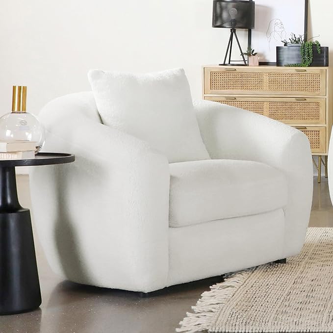 Coaster Home Furnishings - Isabella - Upholstered Accent Chair with Curved Backrest Sloped Armrests and Black Legs - Living Room - Ivory - 509873
