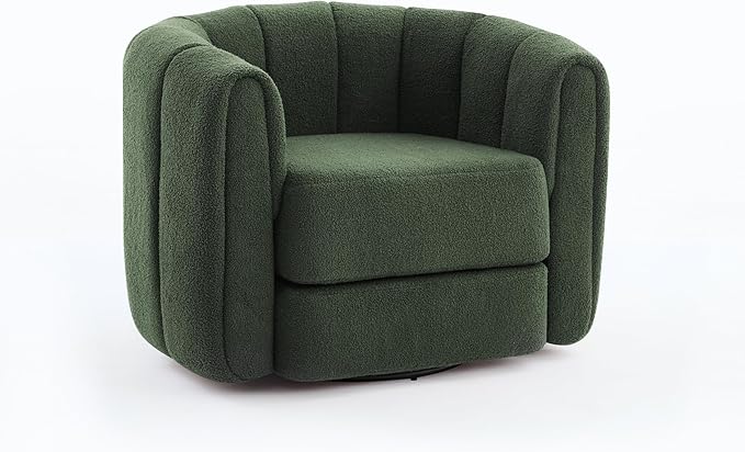 Swivel Accent Chair for Livingroom Teddy Fabric 360 Degree Round Swivel Barrel Armchair Wide Upholstered for Living Room Bedroom Reading Waitingroom (Green+Dark Green)