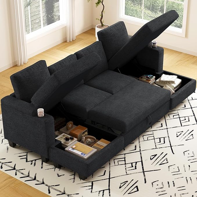 Belffin Sectional Storage Chaise Module for Modular Sectionals. Right-Facing Chaise. Dark Grey.