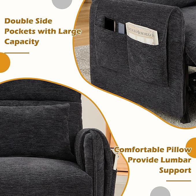 Power Recliner Chair Small Recliners for Small Spaces Electric Recliner Chairs for Adults with Memory Function Reclining Chair with Remote Pillow and Side Pockets Living Room Chenille