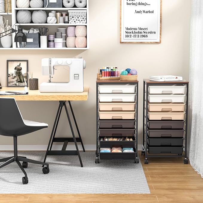 Rolling Storage Cart with Drawers Rolling Drawer Cart and Wooden TabletopStorage Drawer Cart for Living RoomClassroomBedroomBathroomDormOfficeBrown Gradient