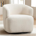 Swivel Accent Chair Upholstered Fabric Barrel Chair Boucle Round Boucle Armchair for Living Room Bedroom Beige Cream White
