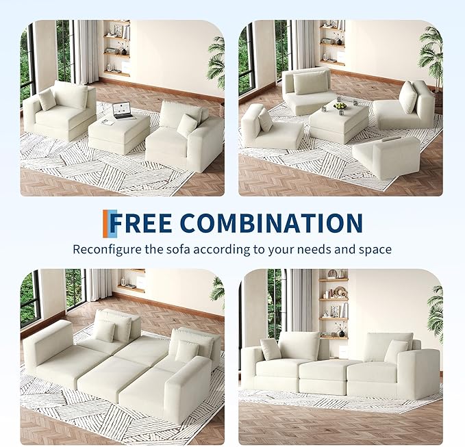 80 Modular Sectional Loveseat Sofa Bed No-Assembly Boneless Cloud Couch with Reversible l-Shape Chaise Non-Slip Deep Seat Chenille/Corduroy Sleeper for Small Living Spaces