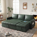 89 inch L-Shaped Sectional Sofa Sleeper with Storage Space &amp Side Pocket Anti-Scratch Faux Leather Couch Bed with USB Port &amp Cup Holder Modern Piano Design Pull Out Bed for Living Room
