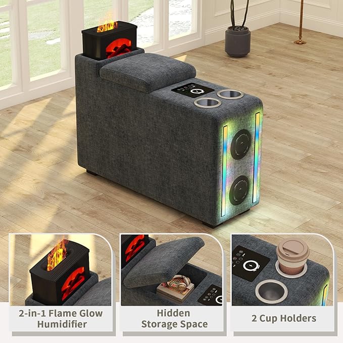Modular Sectional Sofa 6 Seat U Shaped Couch Smart Module-Bluetooth Speaker/RGB Light/Humidifier/Charging Station Chenille Sectional Couches for Living Room with 2 Movable Ottomans (Dark Grey)