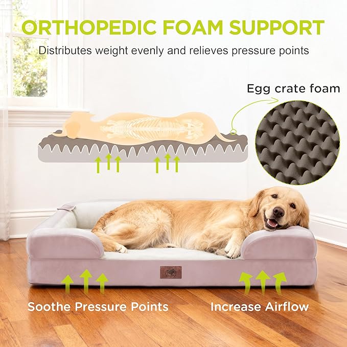 Orthopedic Dog Beds for Large Medium Dogs Big Waterproof Memory Foam Pet Couch Bed with Removable Washable Cover Tennis Ball Toy 36x27