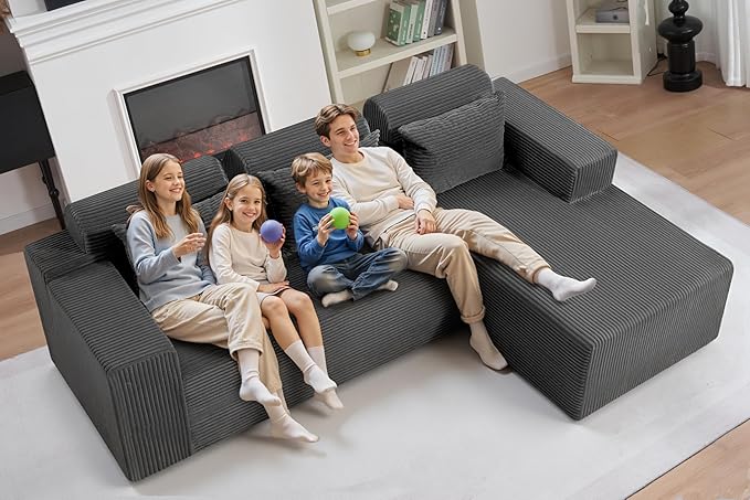HABUTWAY Sectional Couches for Living RoomNo Assembly L Shaped Couch 105 Modular Sectional Sofa Couch with Deep SeatCloud Couches Furniture Sets for ApartmentCorduroy (Dark Grey Right Facing)